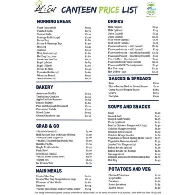 Canteen Price List Featured Image